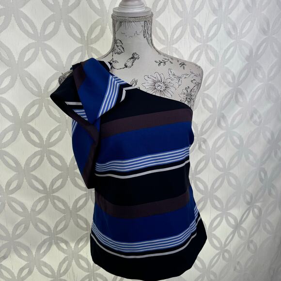 Banana Republic One Shoulder Bow Striped Blouse Size 2 NWT $78 - Picture 3 of 11